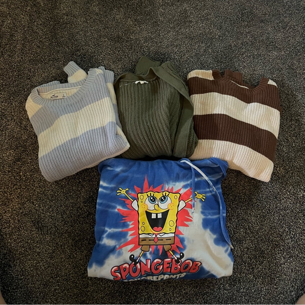Super cute lot of 2 sweaters 1 cardigan and a SpongeBob hoody! All super cute!